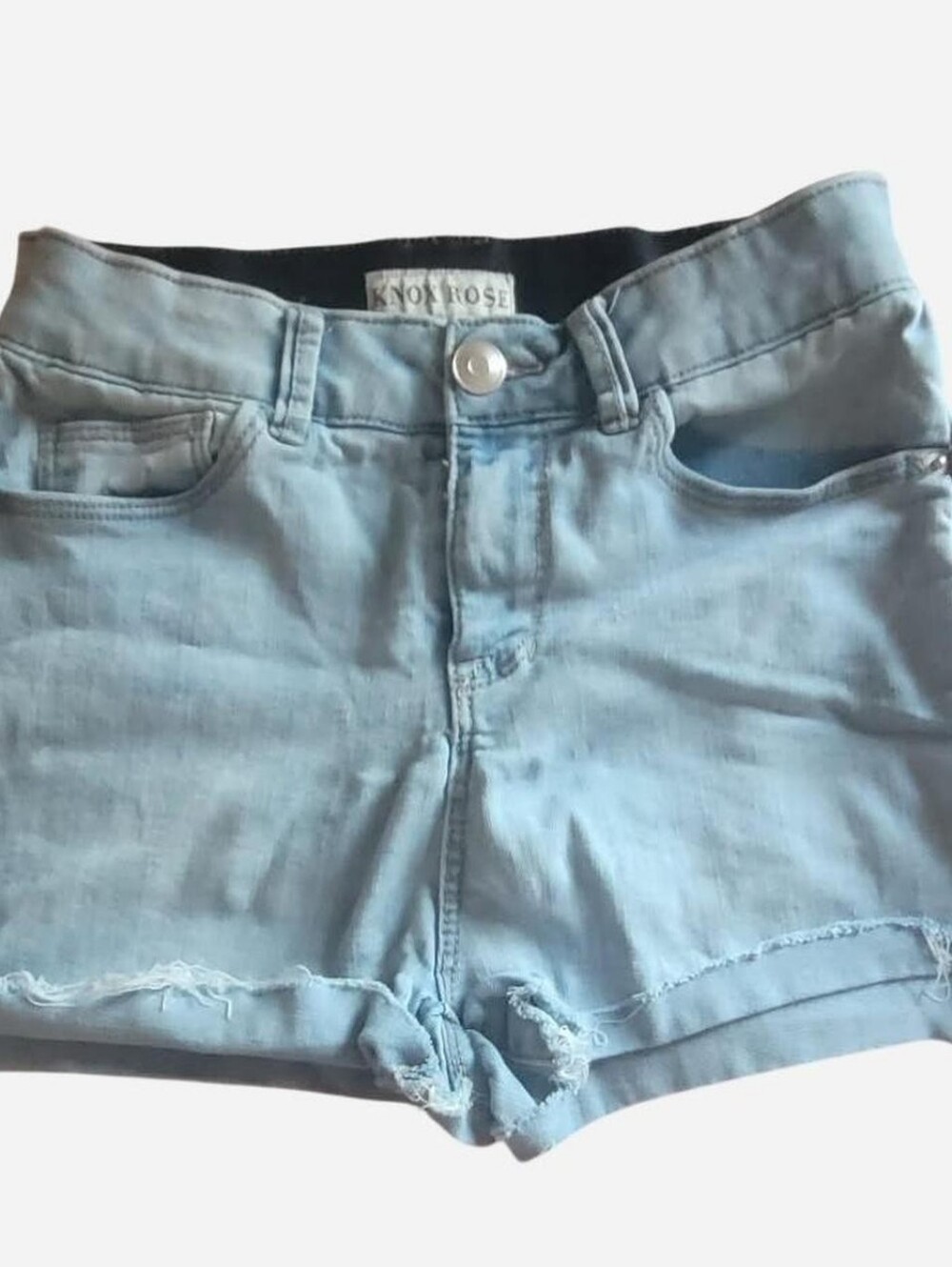 Knox Rose Light Blue Frayed Denim Shorts